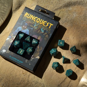 Runequest kauliukų rinkinys turkio ir auksinės spalvos